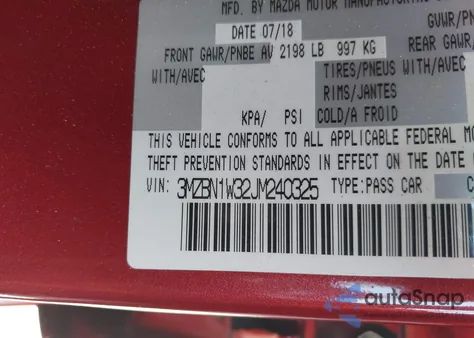 2018 Mazda Mazda3 Grand Touring from USA, damaged, VIN 3MZBN1W32JM240325